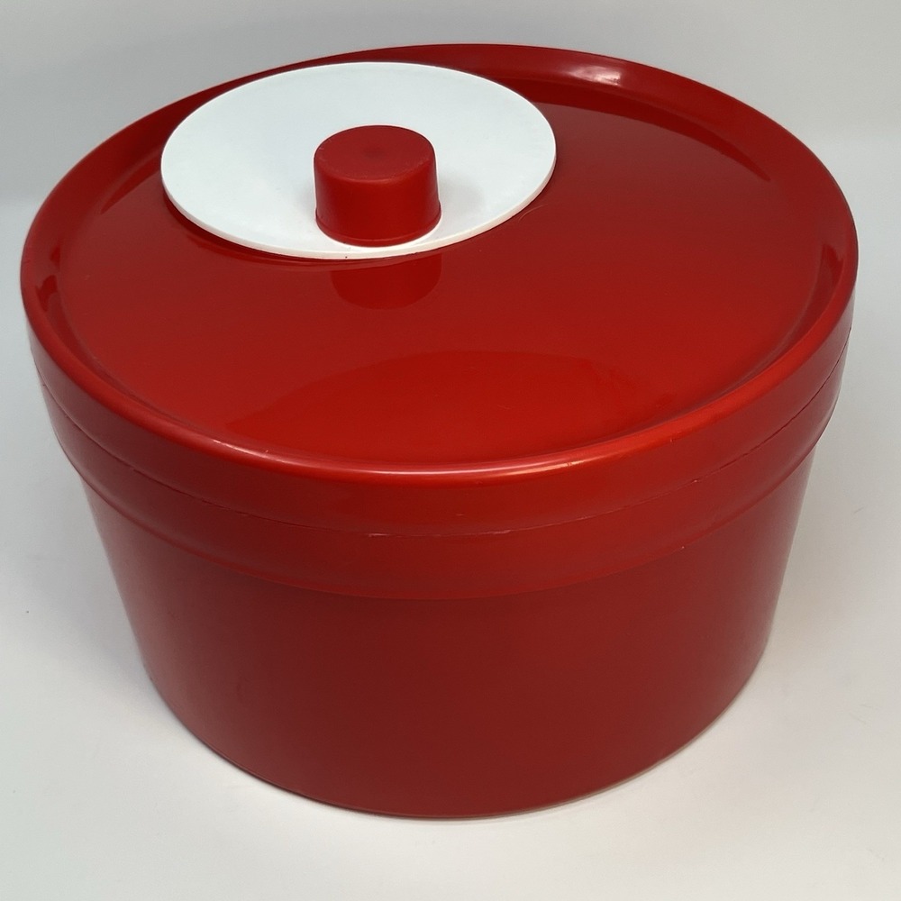 Vintage Italian Red Plastic Salad Spinner Lettuce MCM Retro Made In Italy